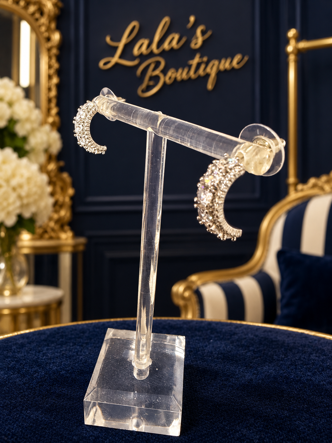 CRYSTAL HALF HOOP EARRING