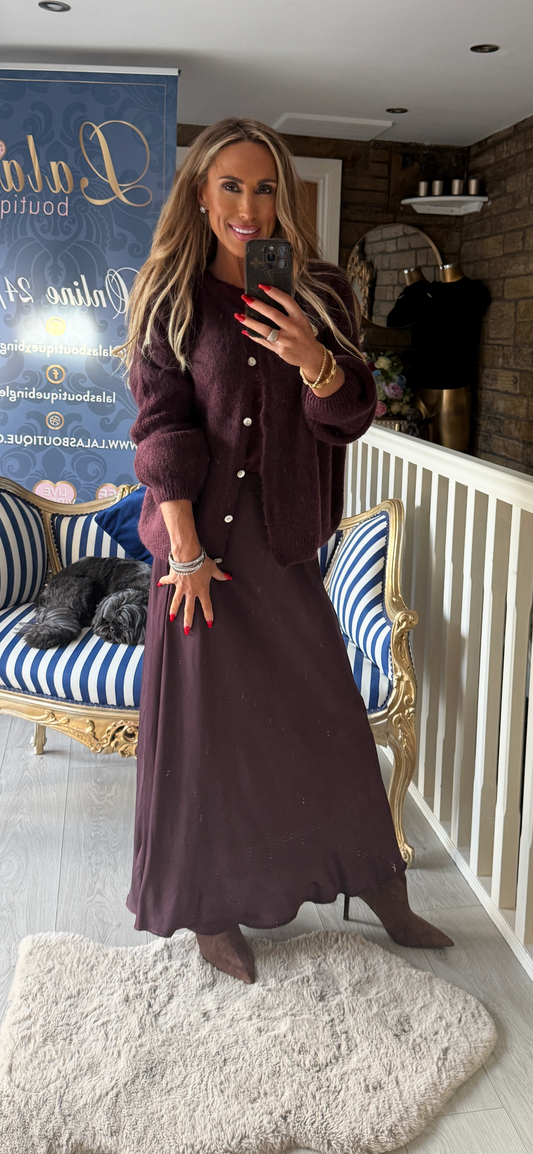 AUBERGINE SATIN SKIRT