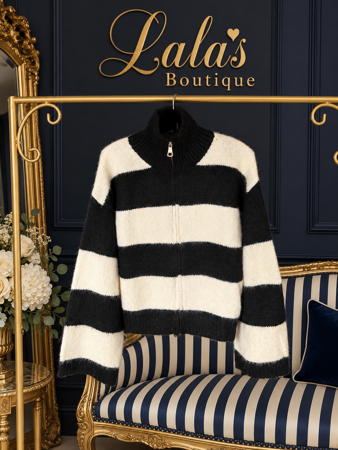BLACK FUNNEL STRIPE CARDIGAN