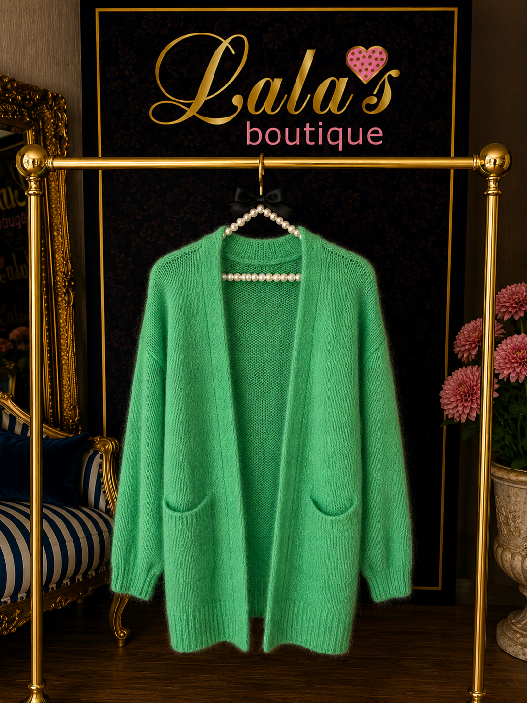 GREEN LONGLINE MOHAIR CARDIGAN
