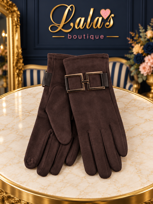 SUEDETTE METALLIC BUCKLE GLOVES
