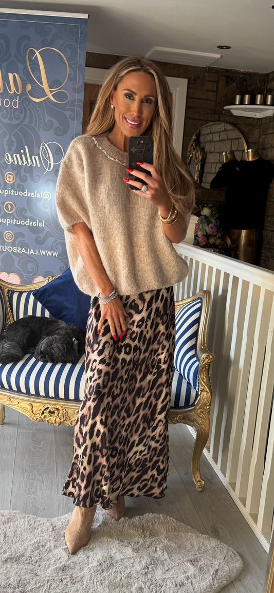 ANIMAL PRINT SATIN SKIRT