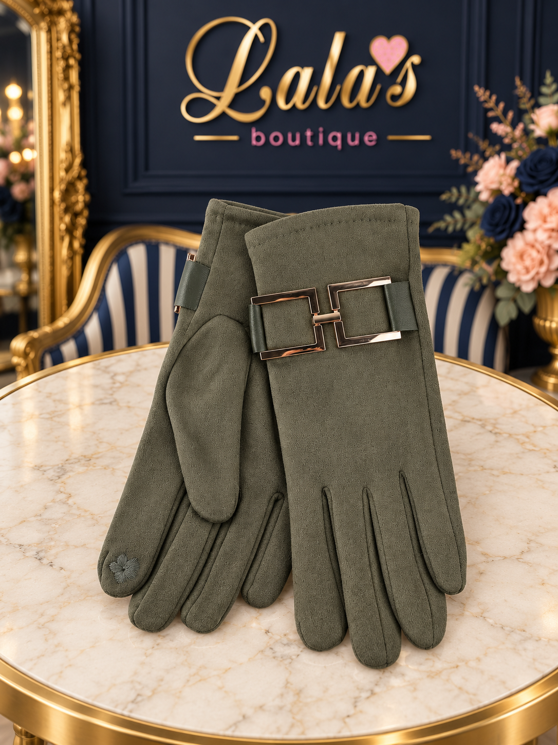 SUEDETTE METALLIC BUCKLE GLOVES