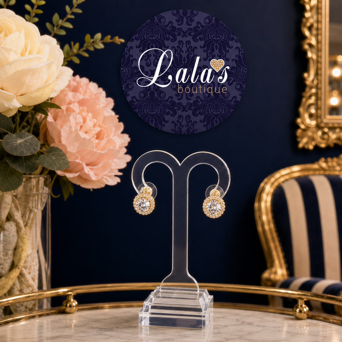 GOLD ROUND CRYSTAL STUDS