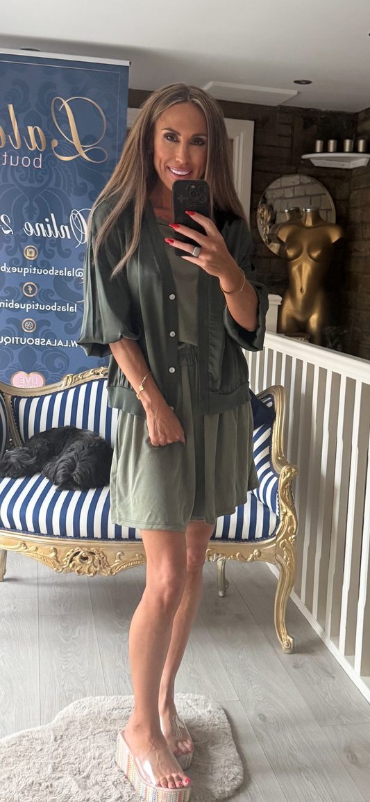 KHAKI SATIN SHIRTBOMBER