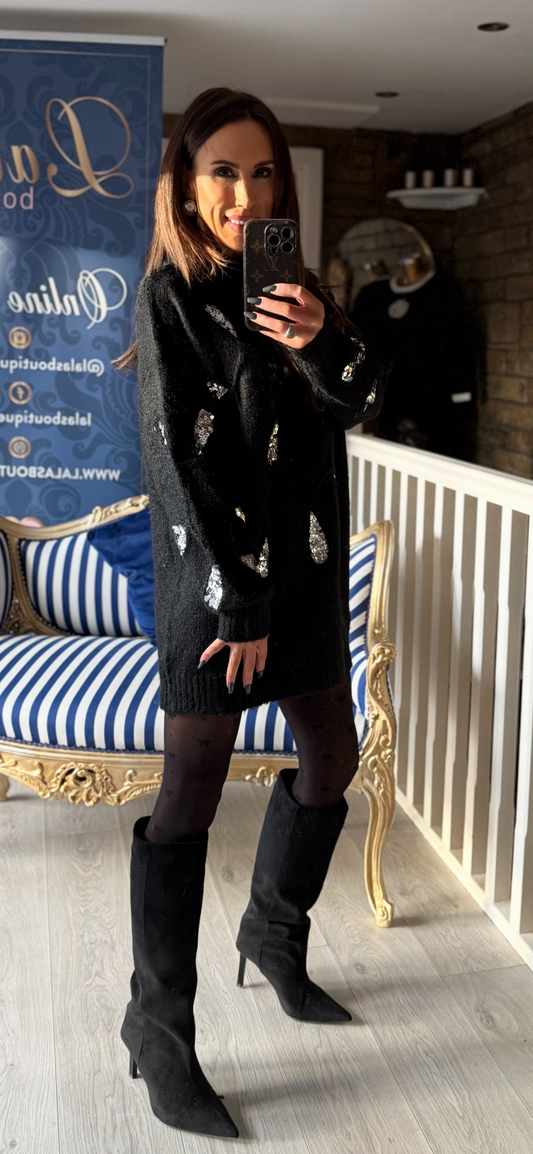 BLACK SEQUIN JUMPER DRESS