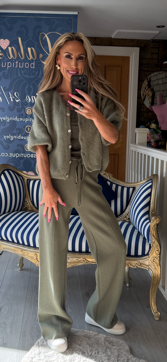 KHAKI KNIT PLEAT JOGGERS