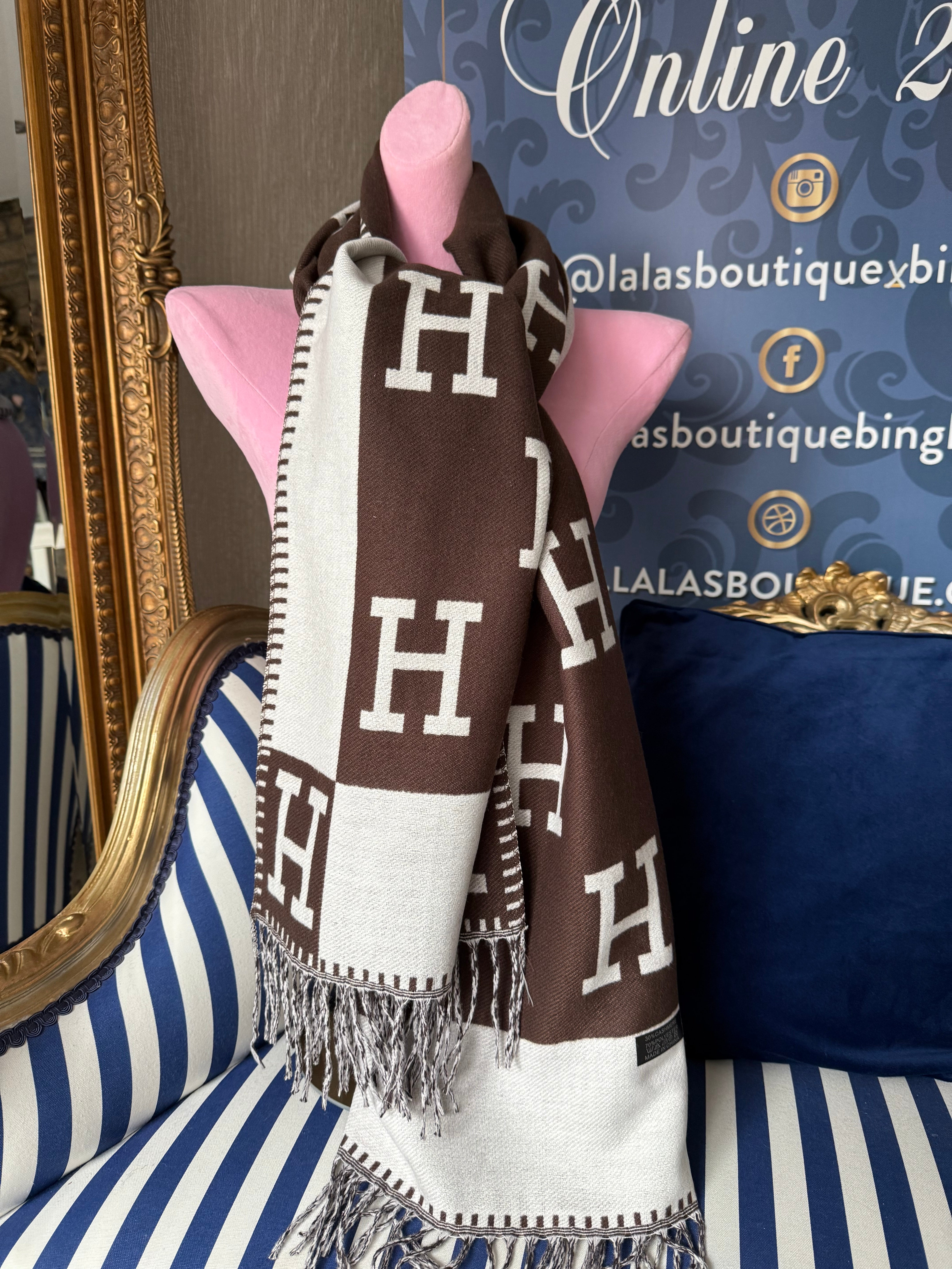 CASHMERE CHOCOLATE & CREAM H SCARF