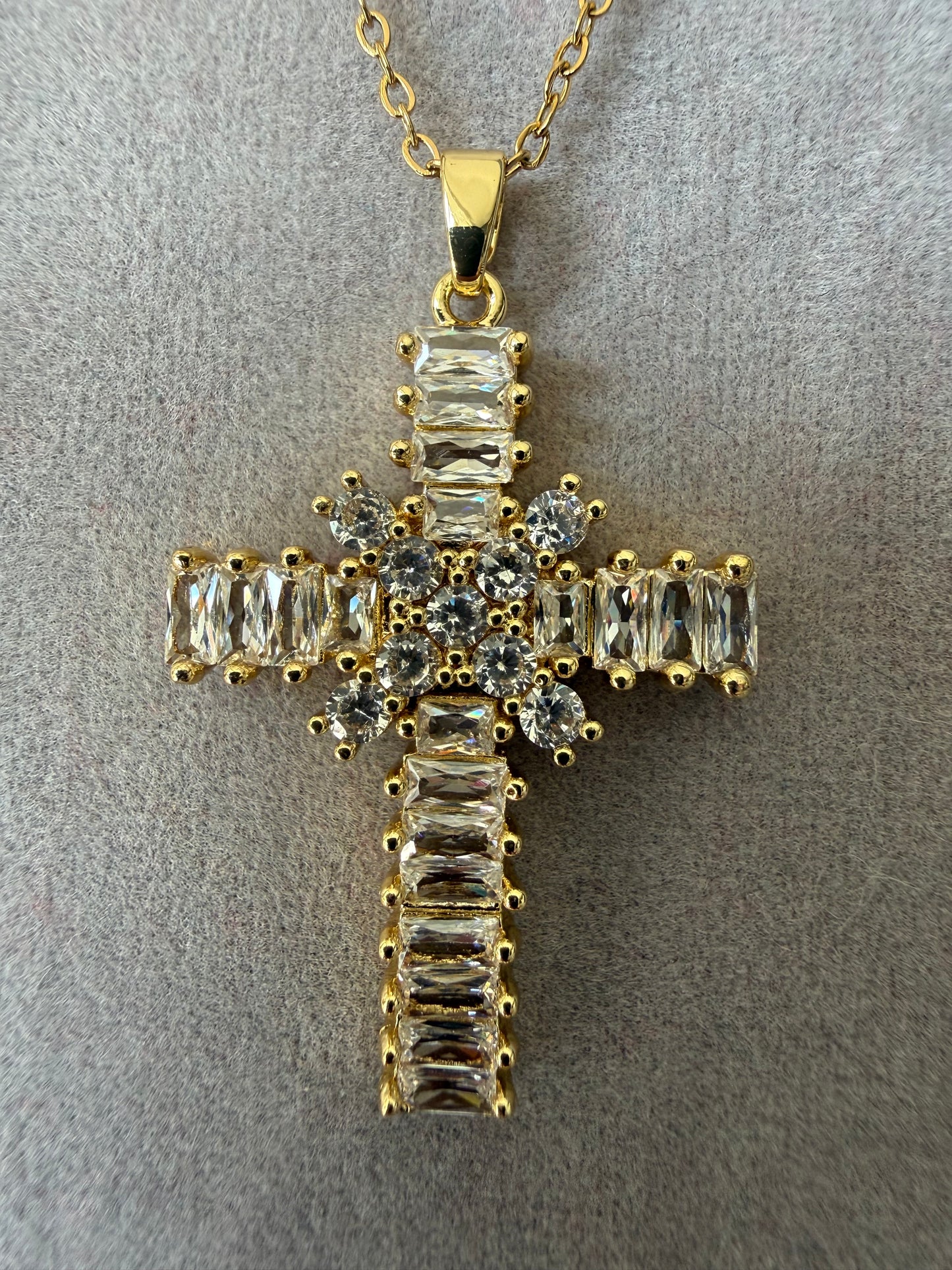CRYSTAL GOLD CROSS NECKLACE