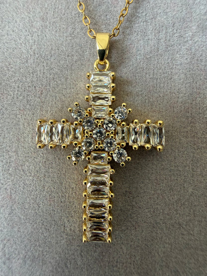 CRYSTAL GOLD CROSS NECKLACE