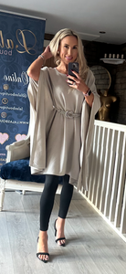 OYSTER PONCHO JUMPER WITH BLING KNOT BELT