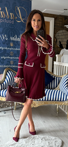 WINE FRILL SLEEVE DRESS