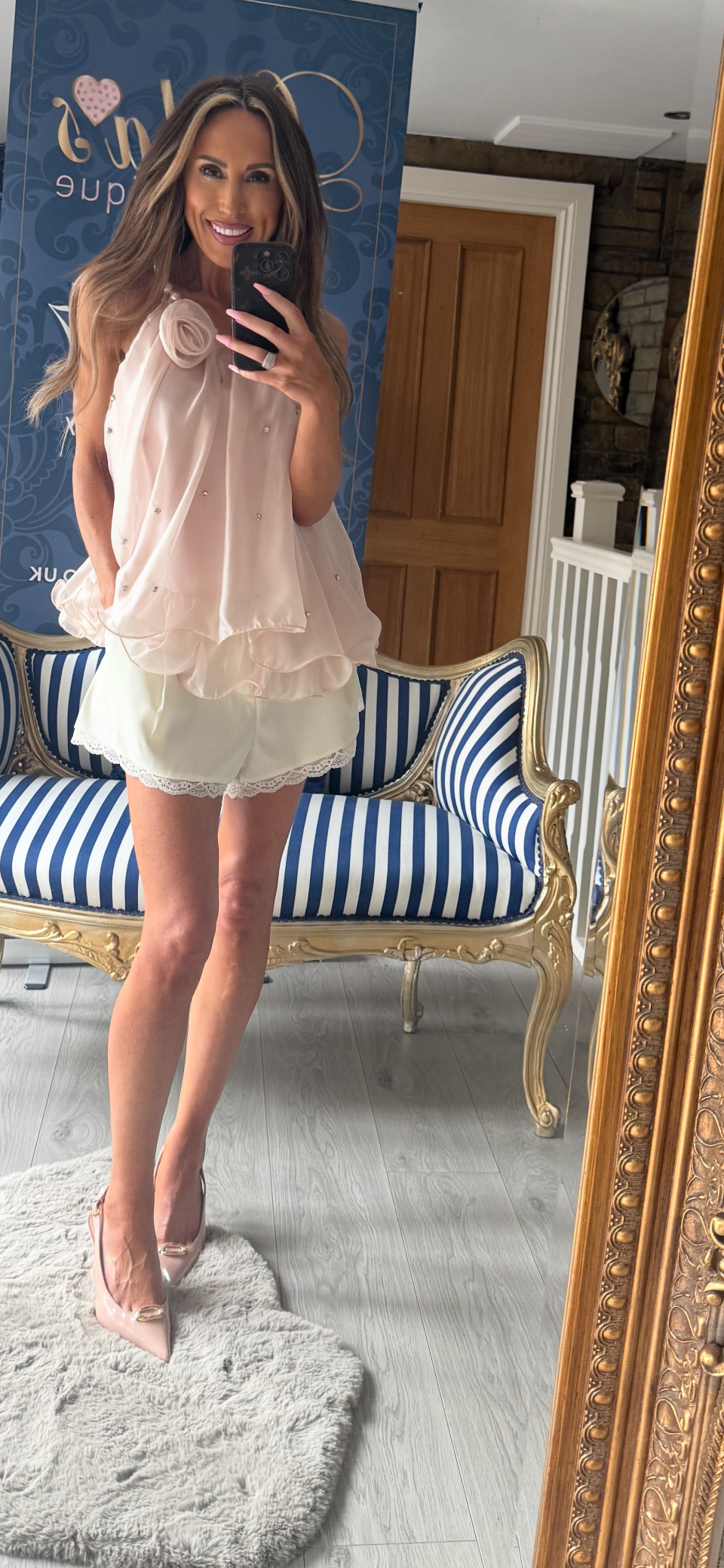 CREAM SATIN LACE DETAIL TAILORED SHORTS