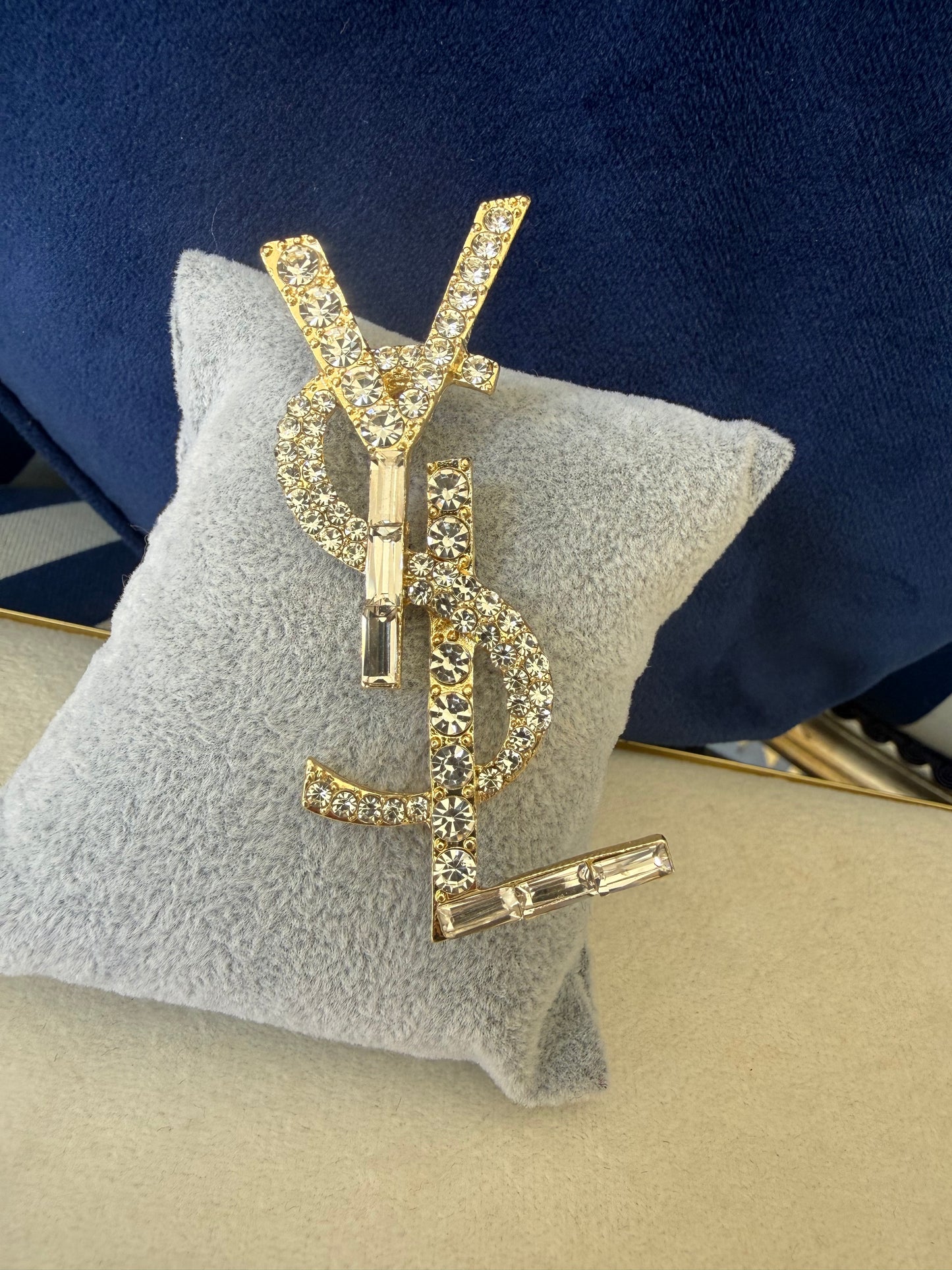 GOLD CRYSTAL LETTERS BROOCH