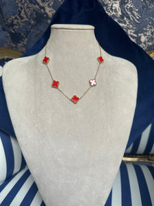 RED AND GOLD CLOVER NECKLACE