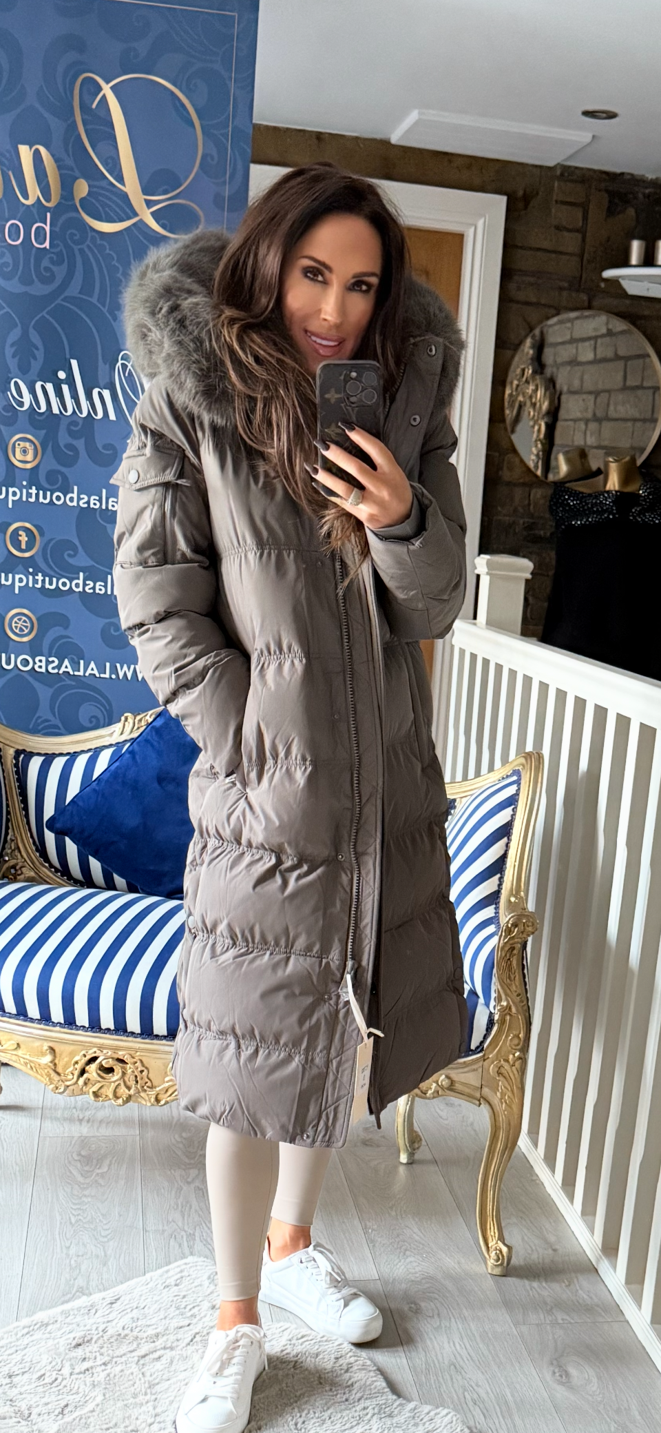 GHAKI QUILTED FUR HOODED COAT