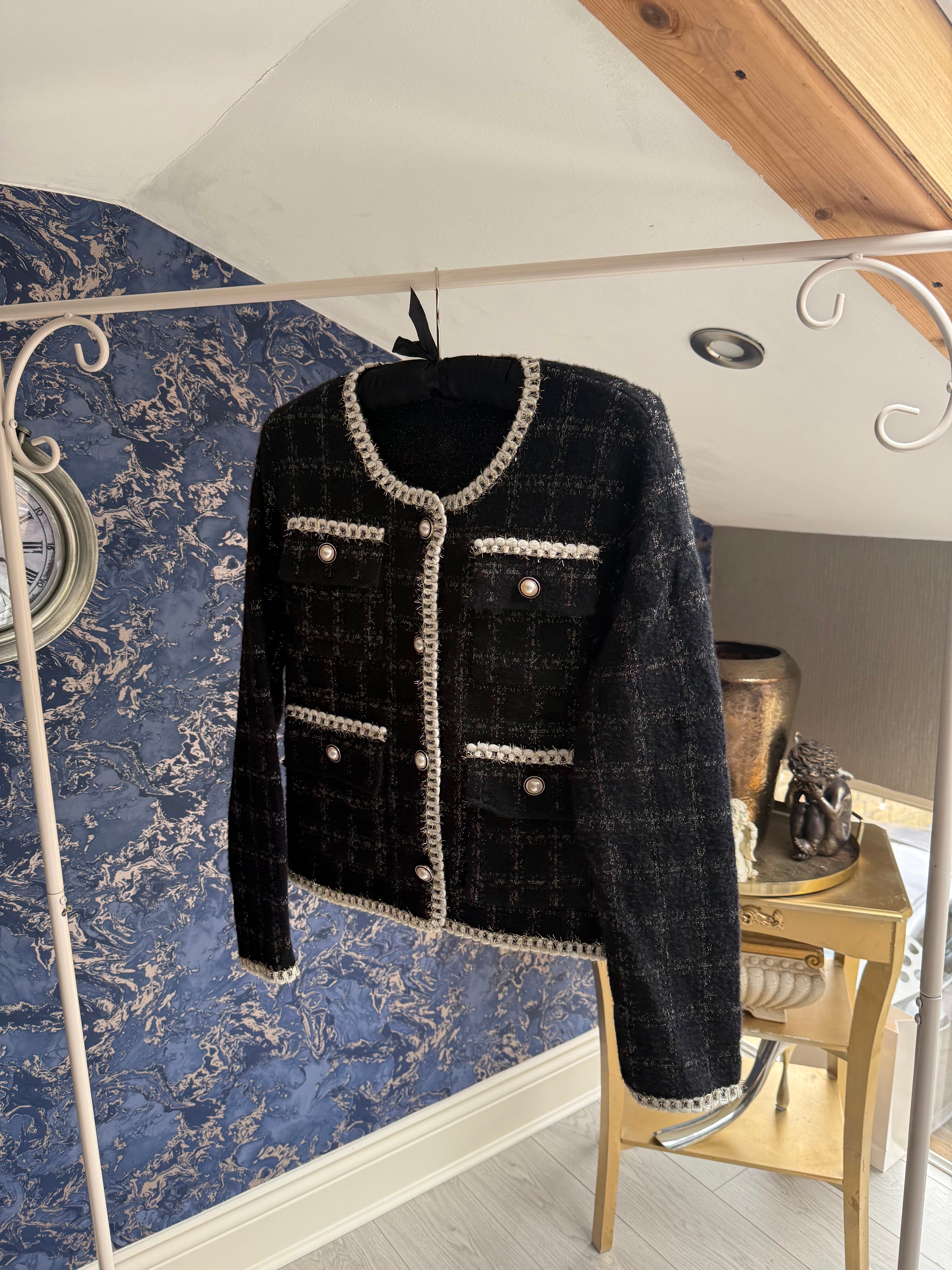 BLACK CHANELLY KNIT JACKET