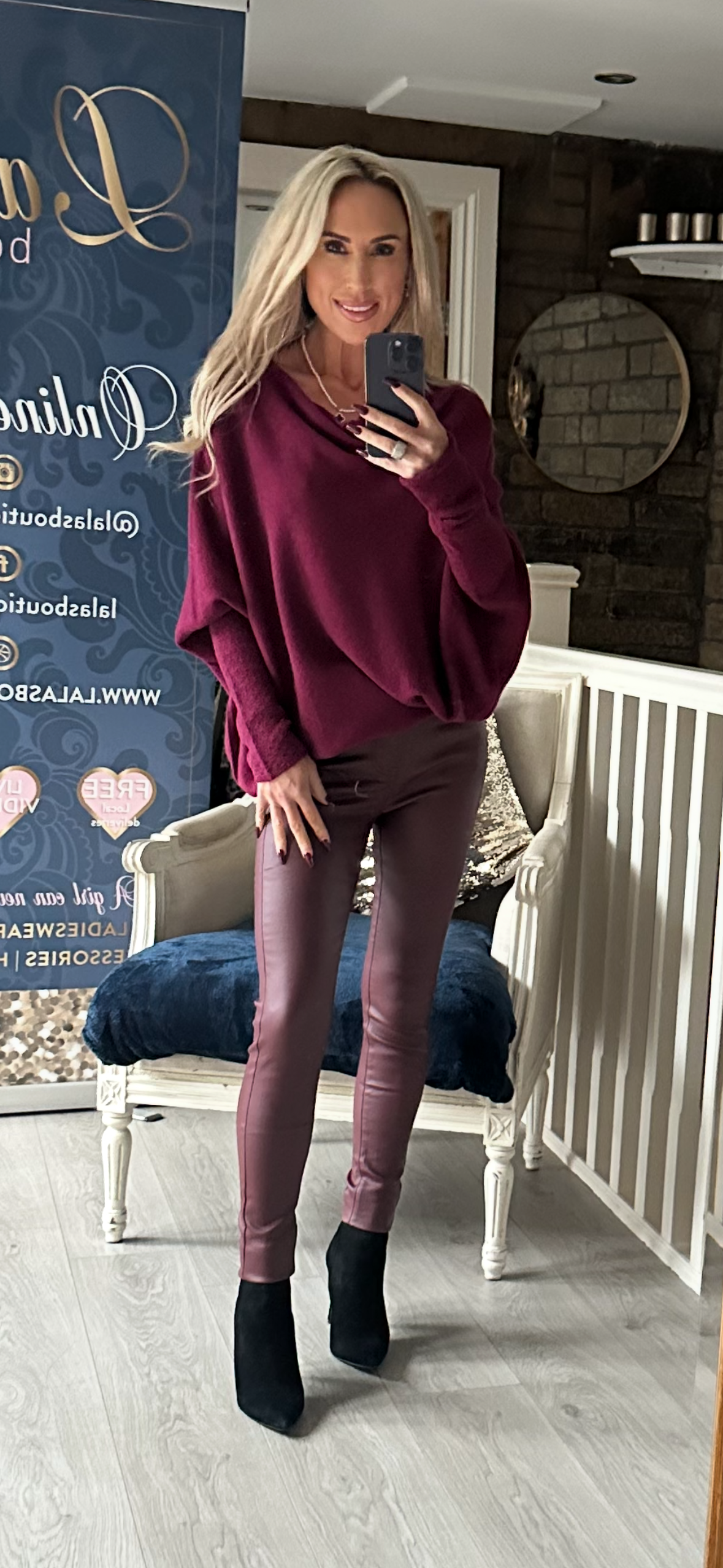 REDIAL OXBLOOD COATED SKINNY PANTS