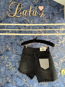 BLACK DENIM DIAMANTÉ SHORTS