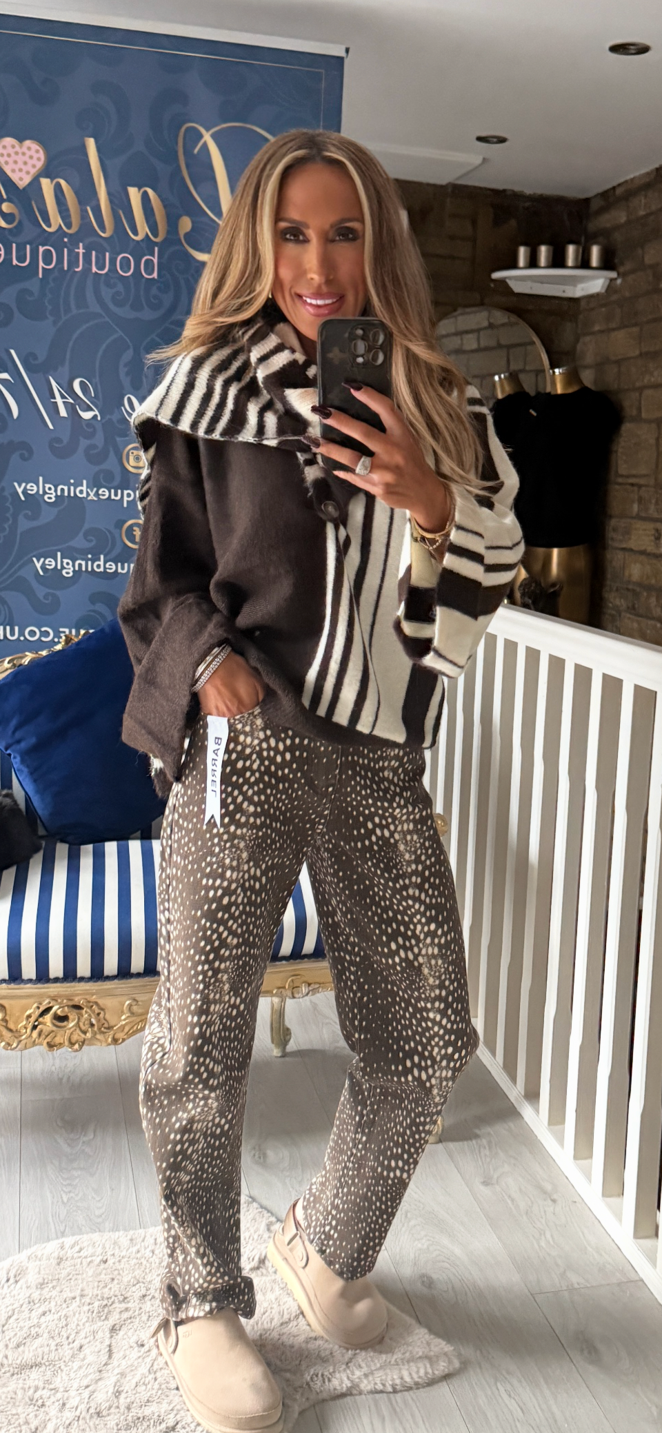 BROWN STRIPE SCARF JUMPER