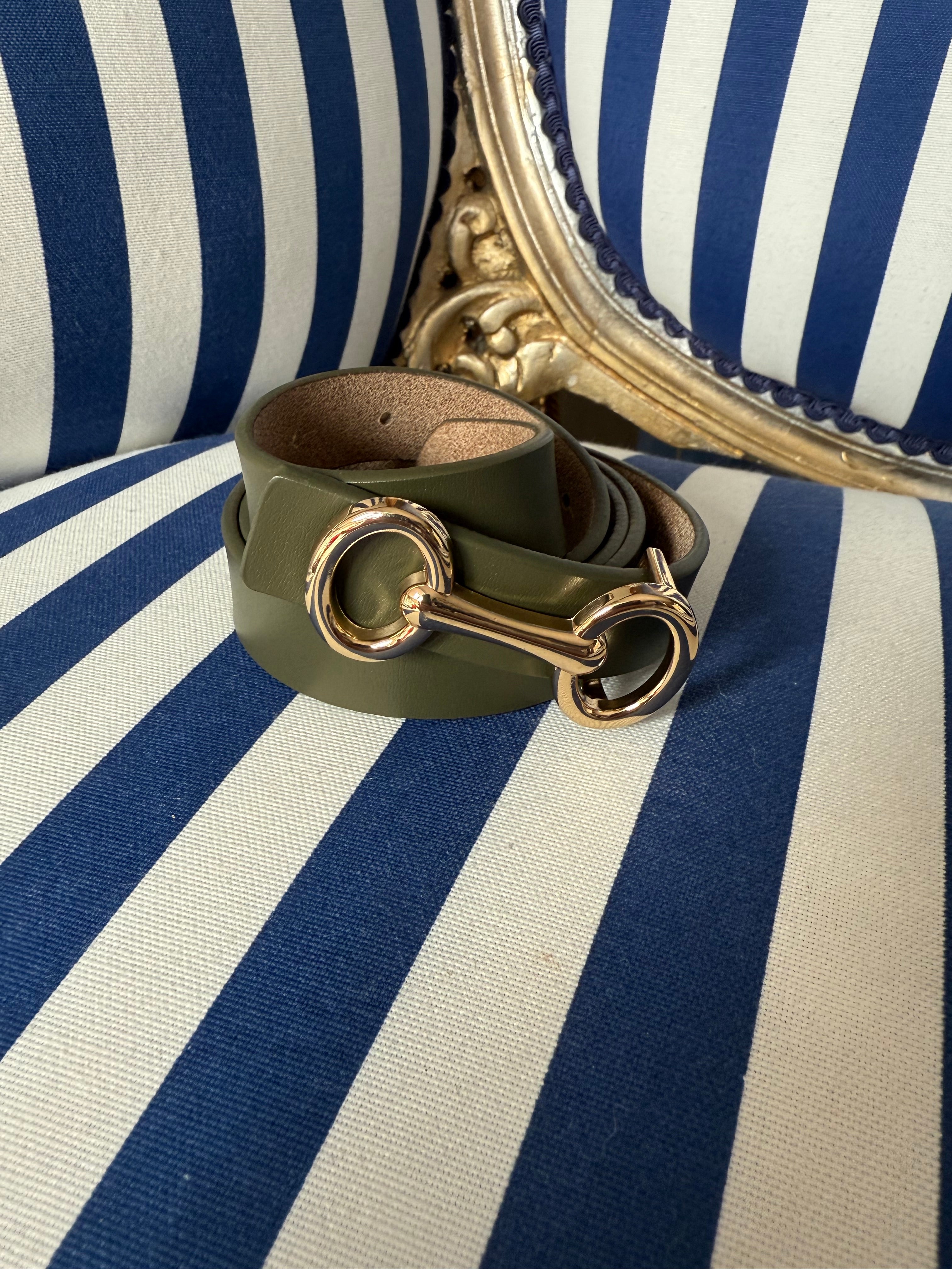 KHAKI HORSEBAIT GOLDBUCKLE BELT