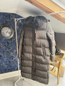 GHAKI QUILTED FUR HOODED COAT