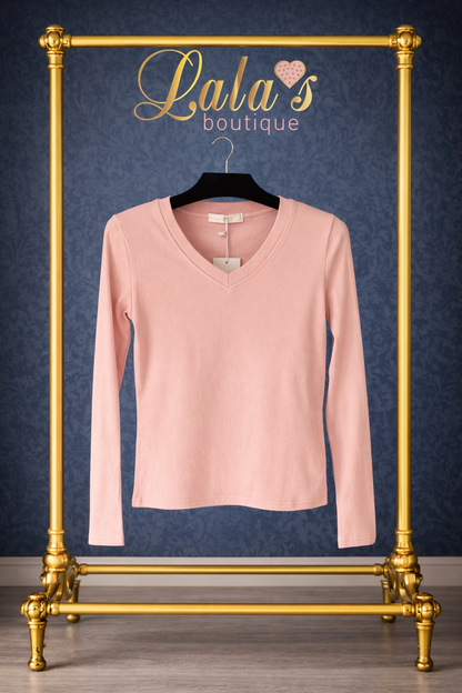 BLUSH ESSENTIAL LONG SLEEVE V NECK T-SHIRT