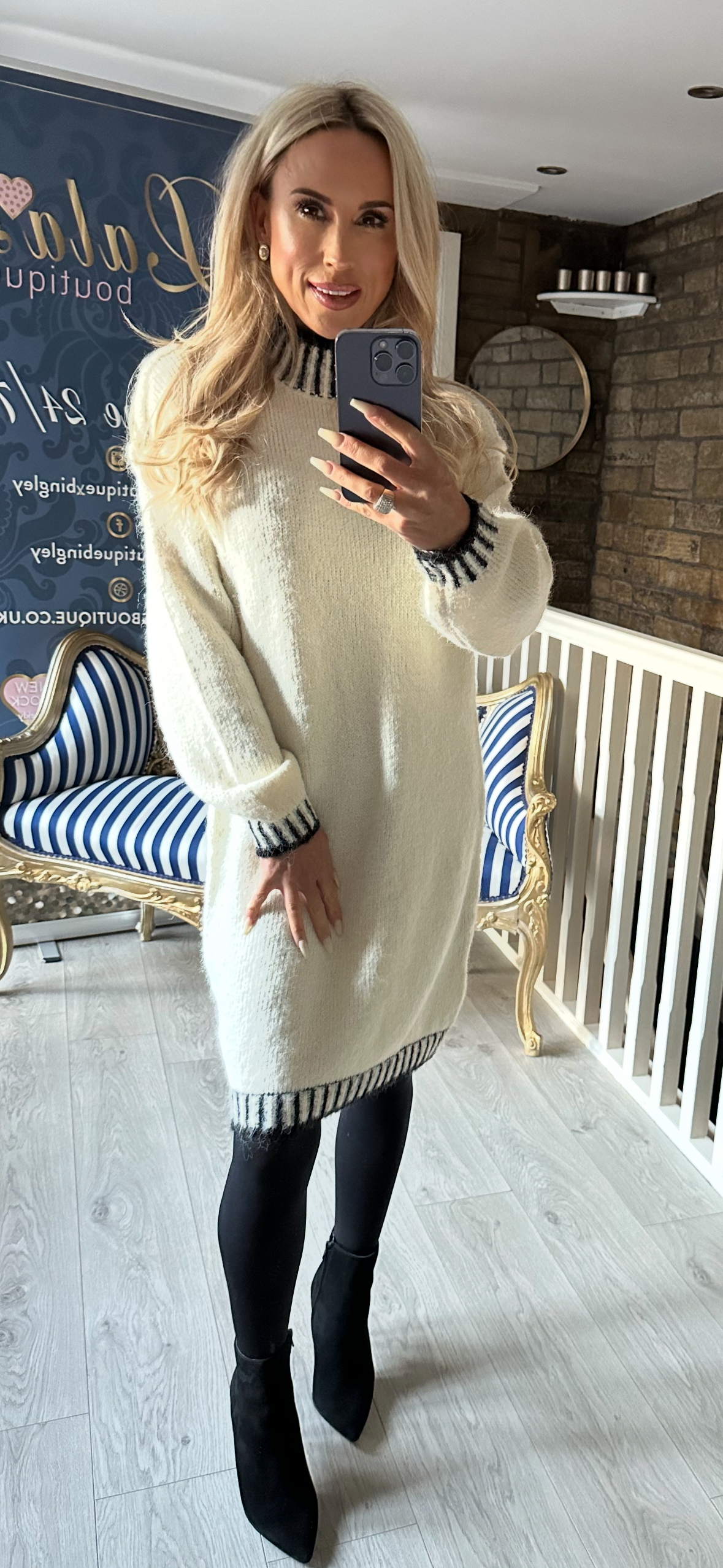 WINTER WHITE BLANKET STITCH JUMPER DRESS