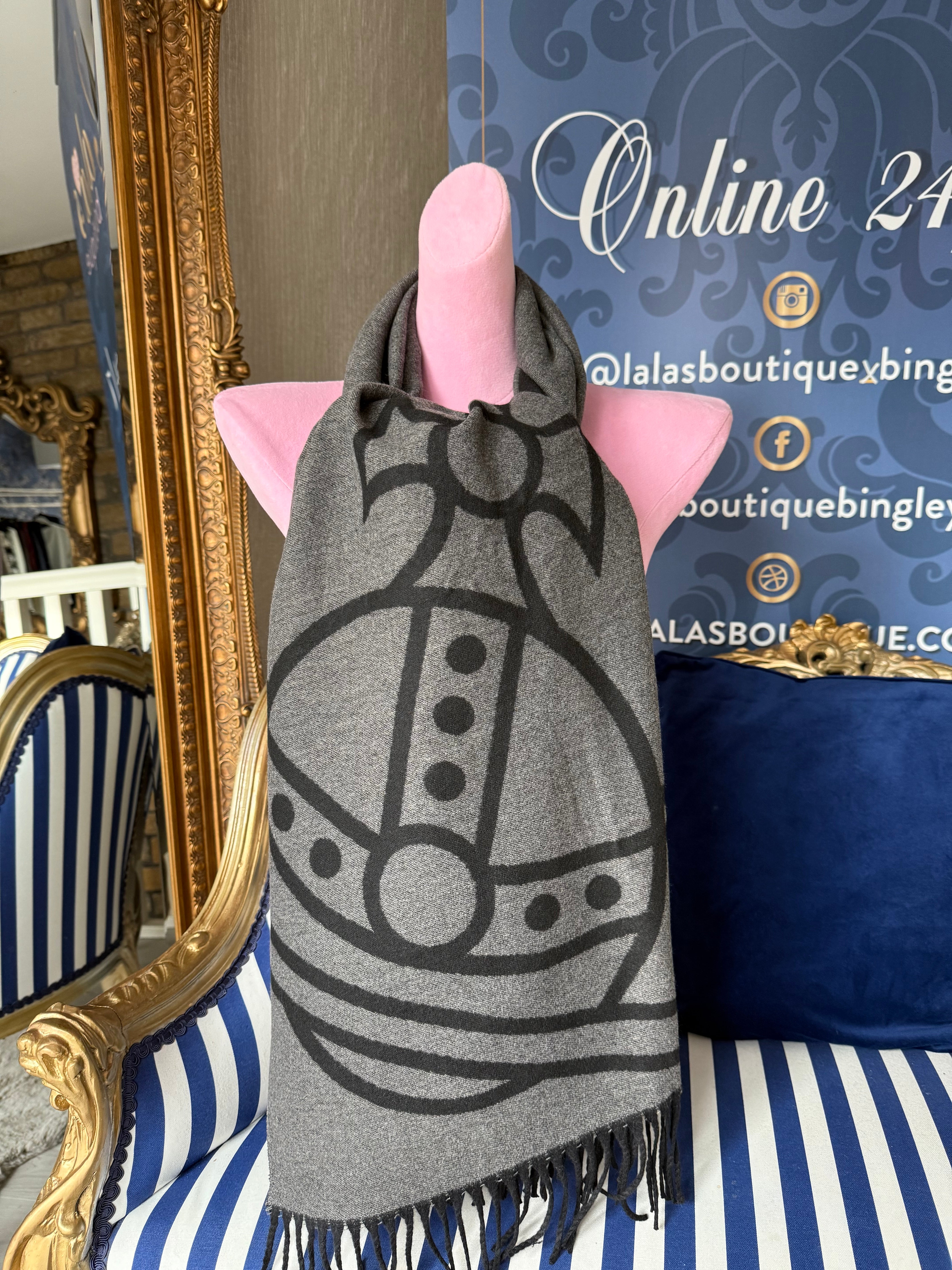 CASHMERE BLACK & GREY ORB SCARF