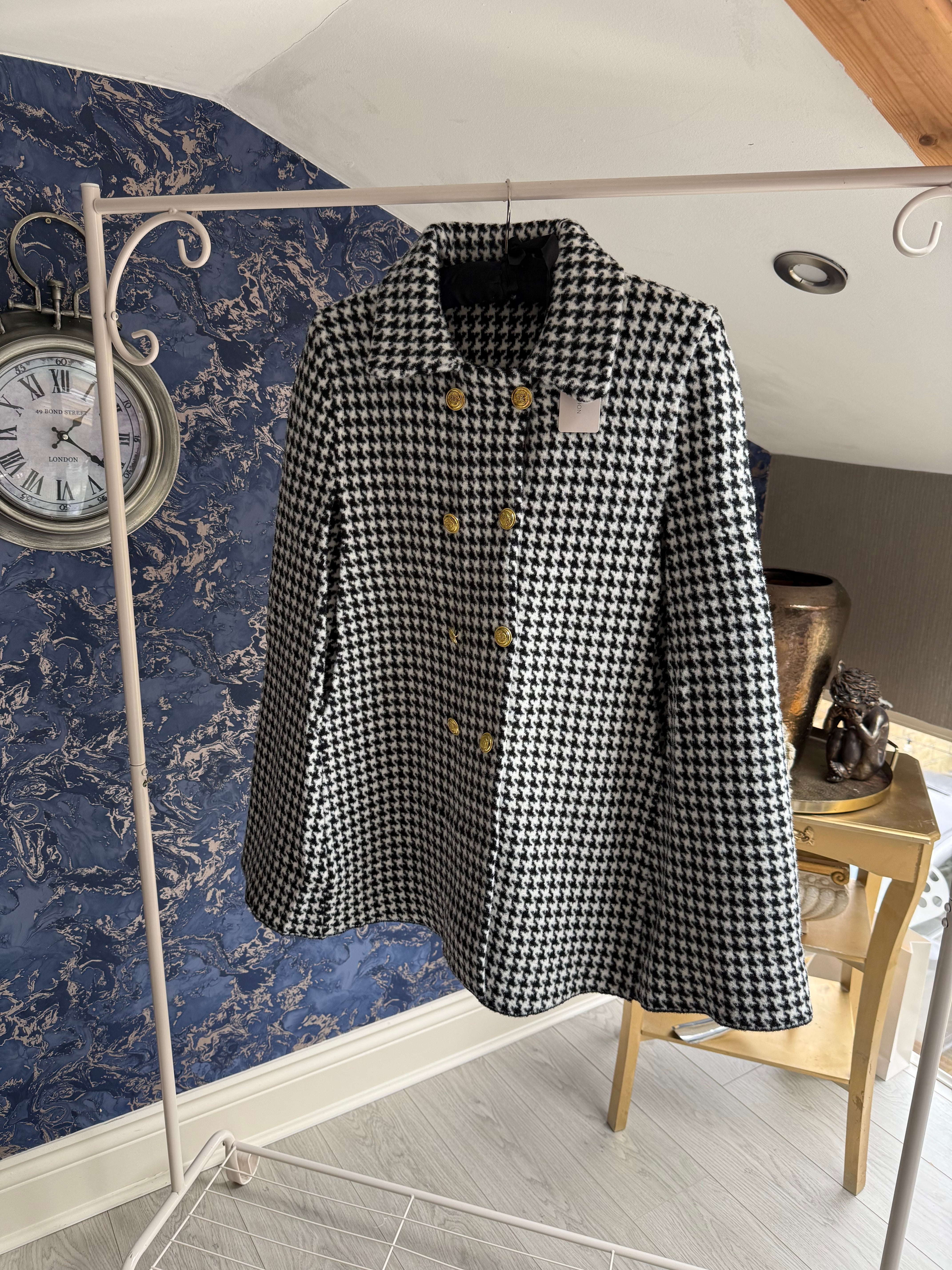 HOUNDSTOOTH MILITARY WOOL CAPE
