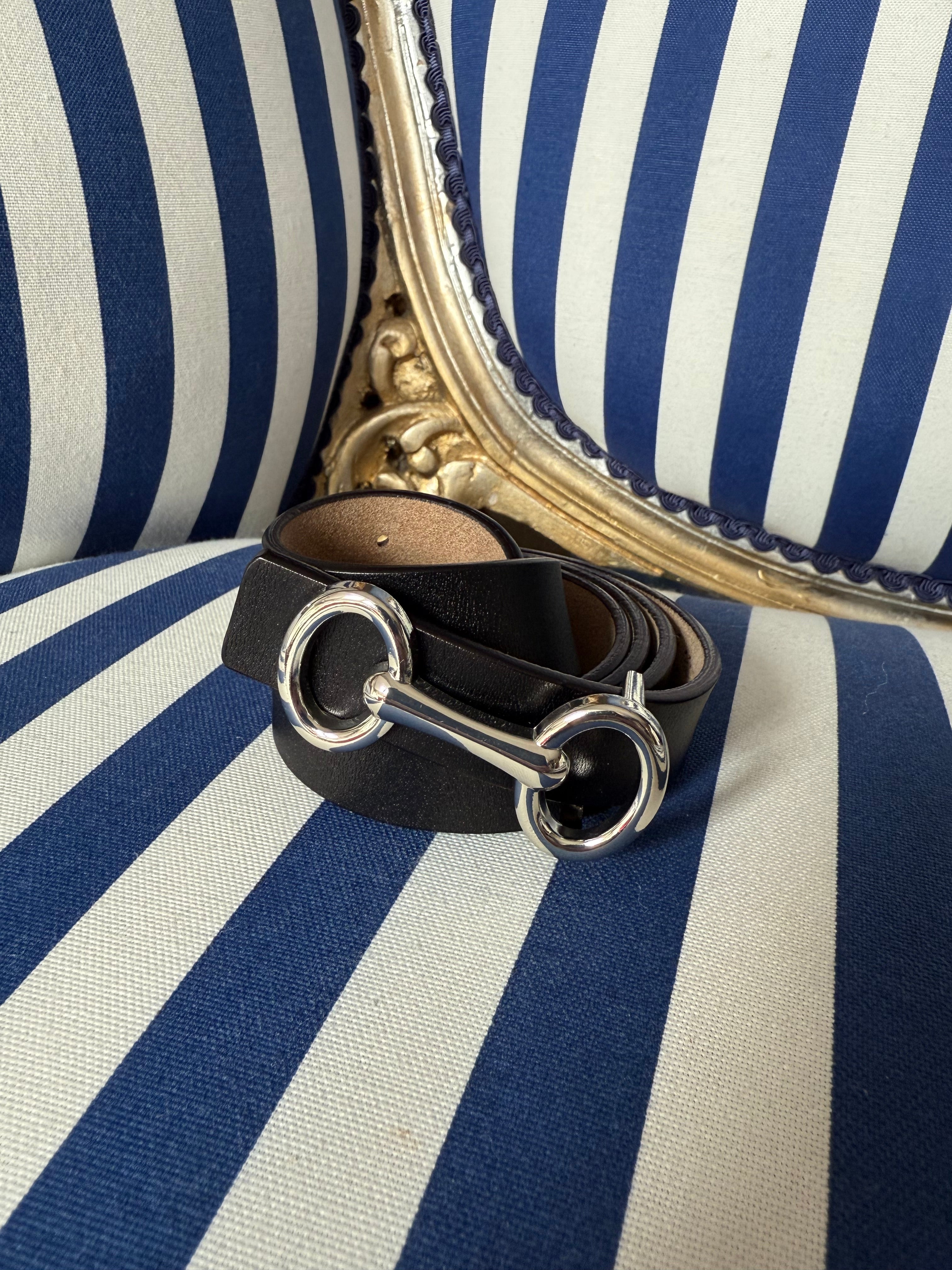 BLACK HORSEBAIT BELT SILVER BUCKLE