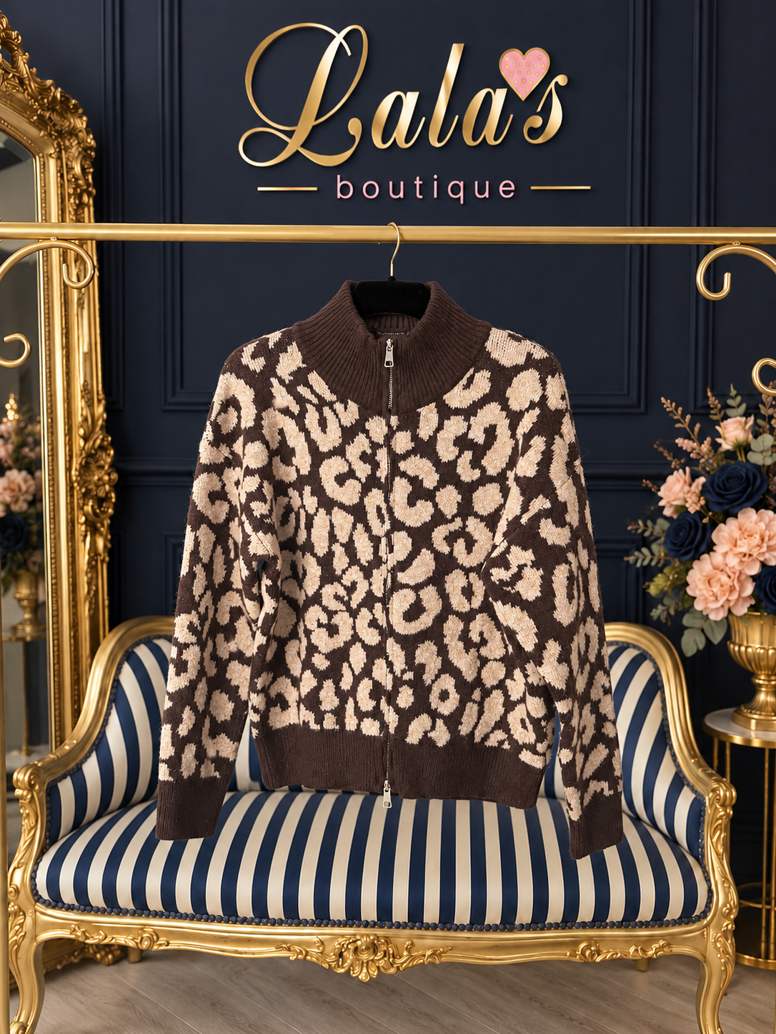 TAUPE & CHOCOLATE ANIMAL PRINT CARDIGAN
