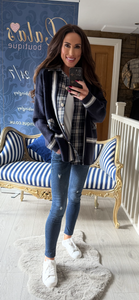 NAVY PLAID SHIRT CARDIGAN