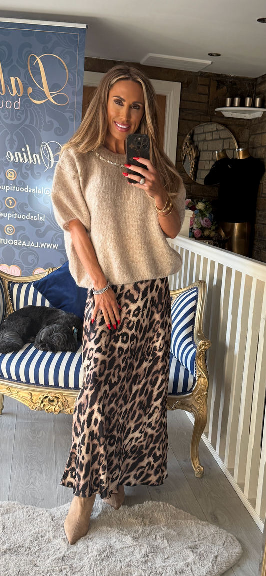 ANIMAL PRINT SATIN SKIRT