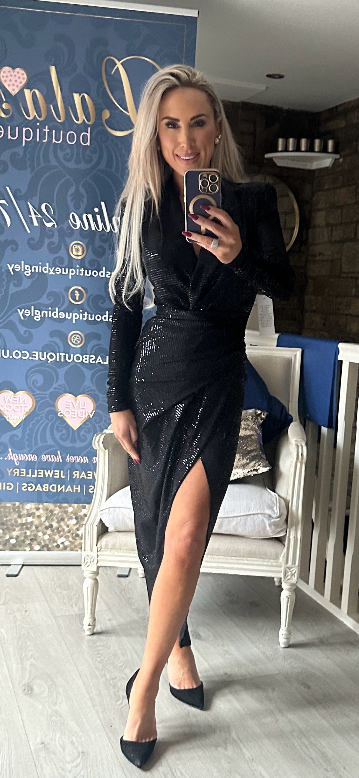 BLACK SEQUIN SLINKY DRESS