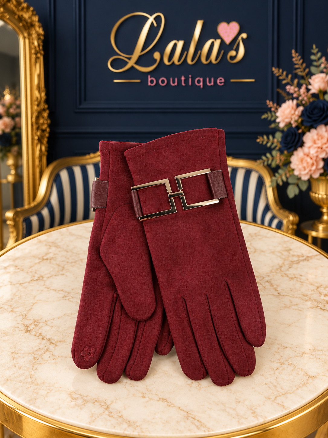 SUEDETTE METALLIC BUCKLE GLOVES