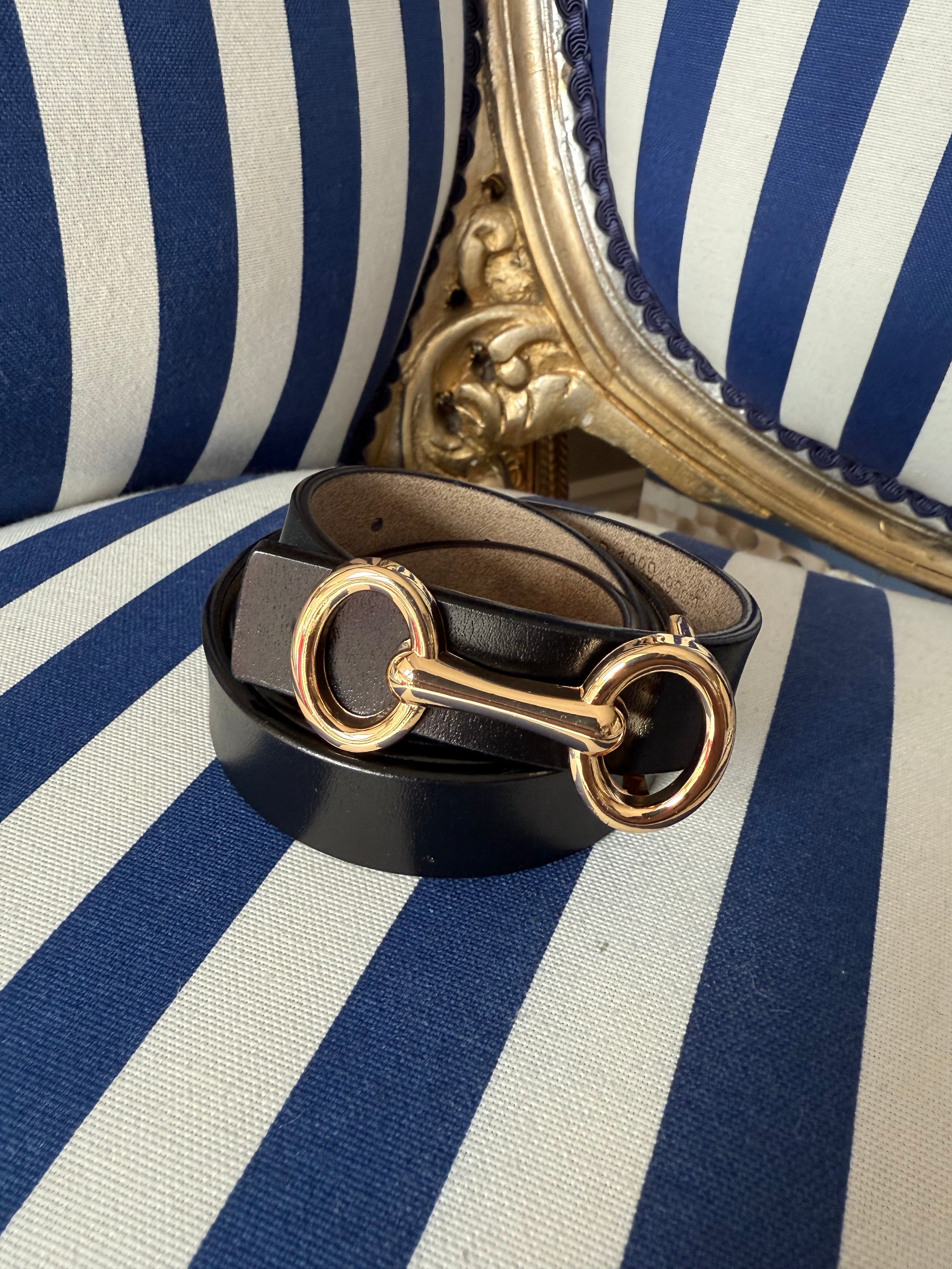 BLACK HORSEBAIT BELT GOLD BUCKLE