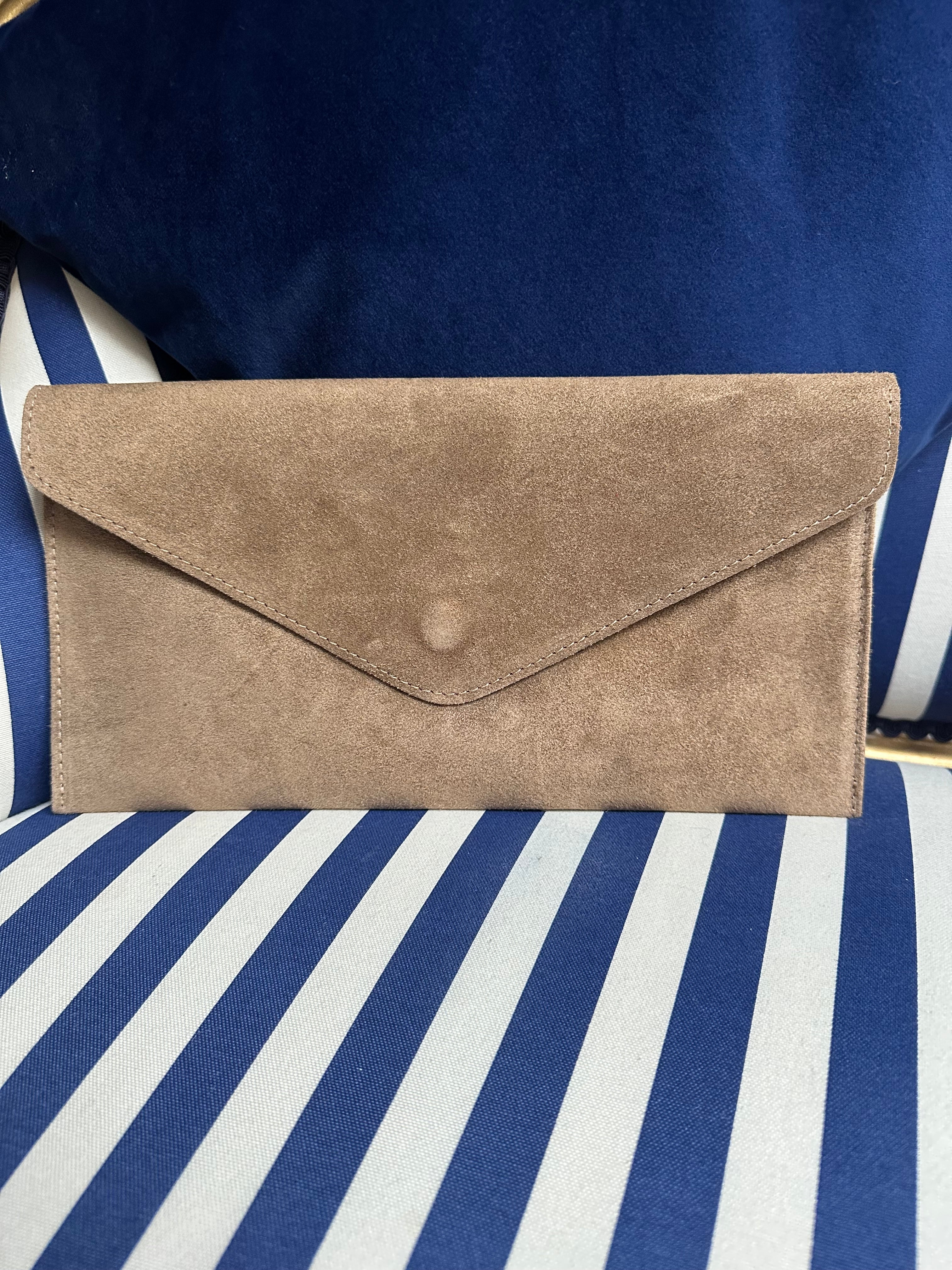 TAUPE SUEDE ENVELOPE  CLUTCH BAG