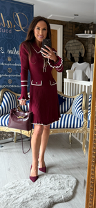 WINE FRILL SLEEVE DRESS