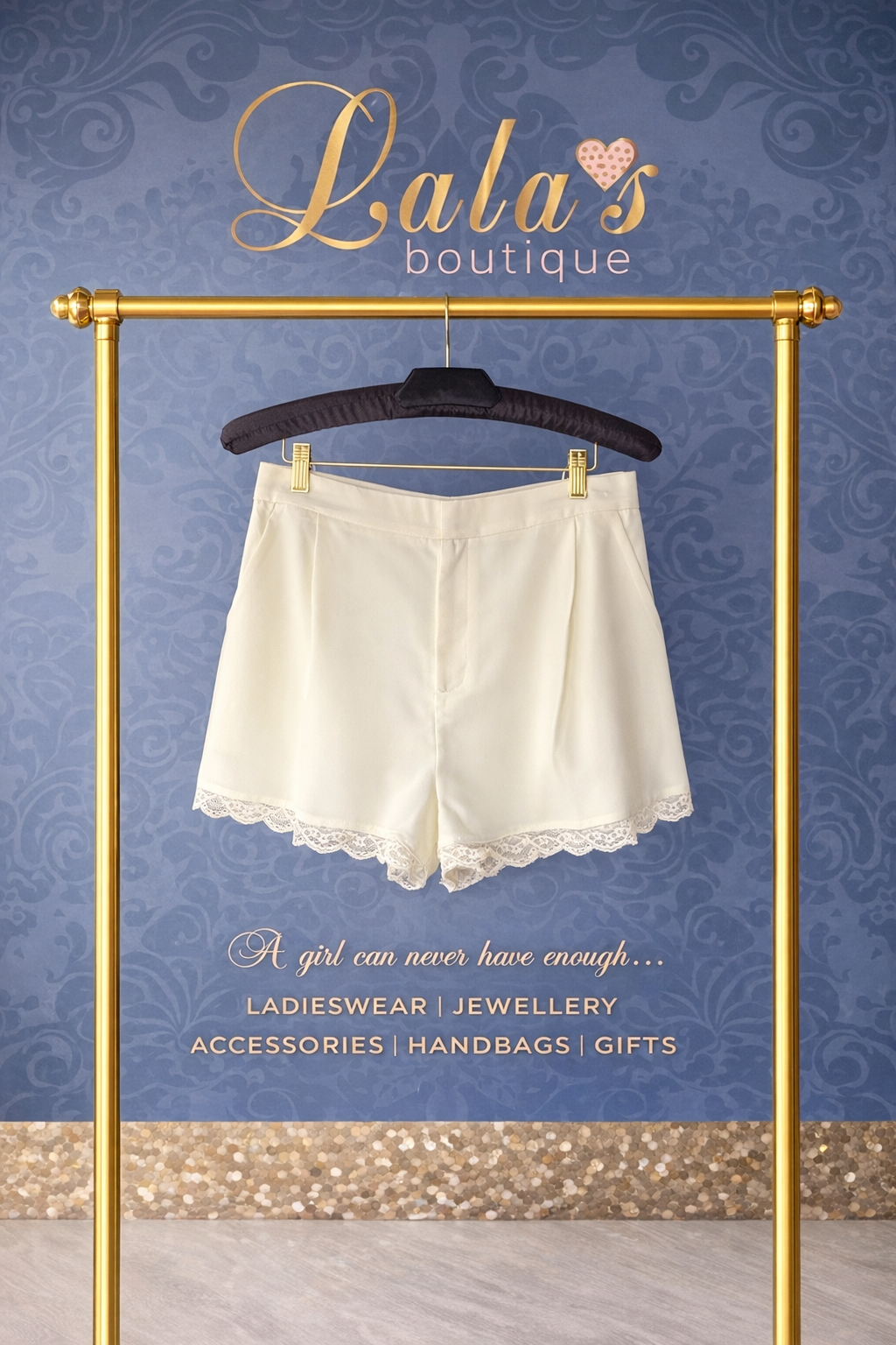 CREAM SATIN LACE DETAIL TAILORED SHORTS