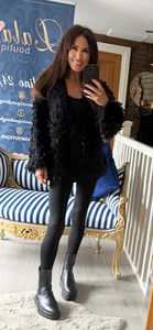 BLACK NOODLE KNIT CARDIGAN