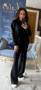 BLACK KNITTED HOODY CO-ORD