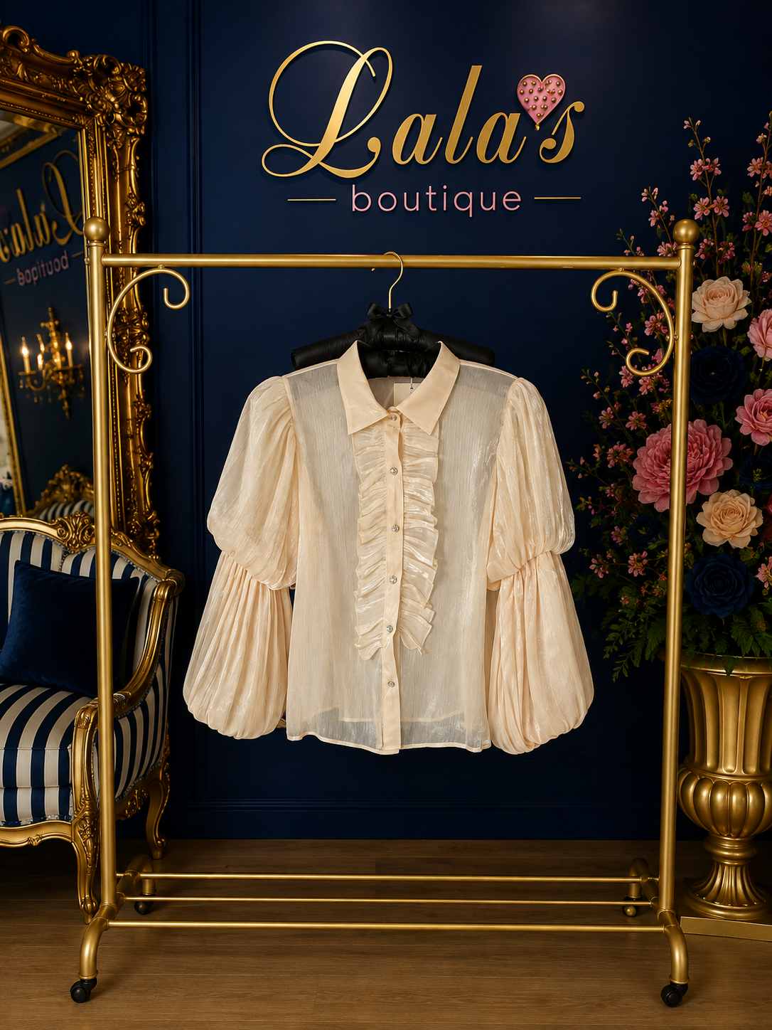 OYSTER SATIN CHIFFON FRILL BLOUSE