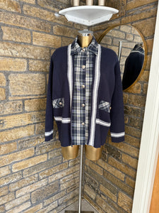 NAVY PLAID SHIRT CARDIGAN