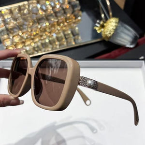 TAUPE OVERSIZED PEARL SUNGLASSES