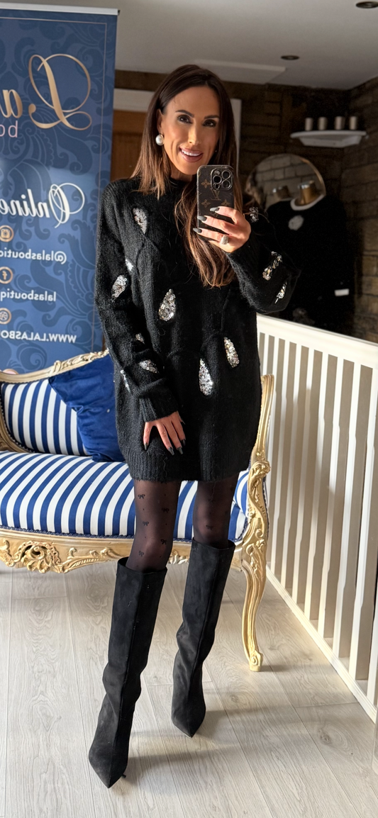 BLACK SEQUIN JUMPER DRESS