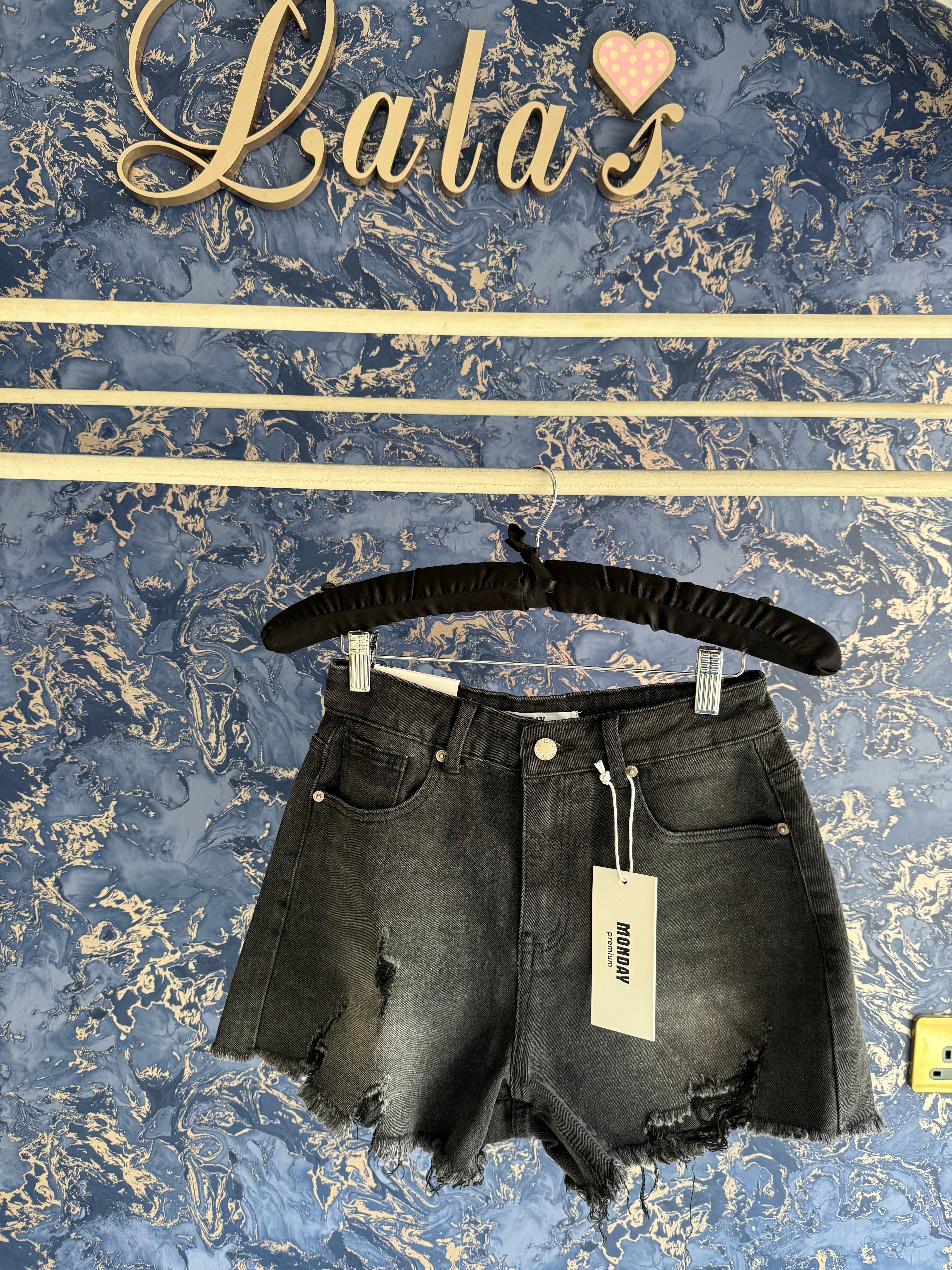 BLACK DENIM DIAMANTÉ SHORTS