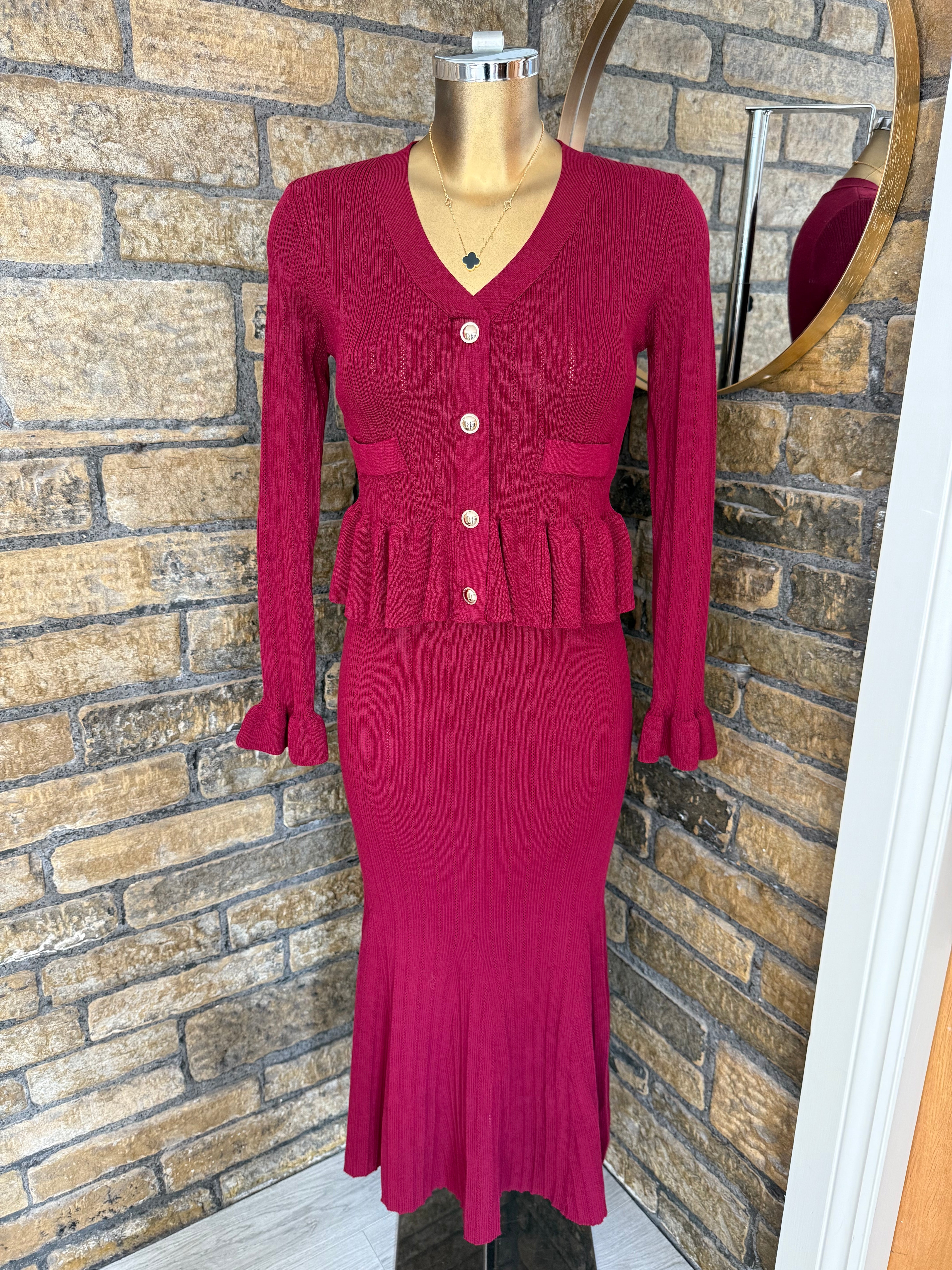 BURGUNDY PEPLUM SUIT