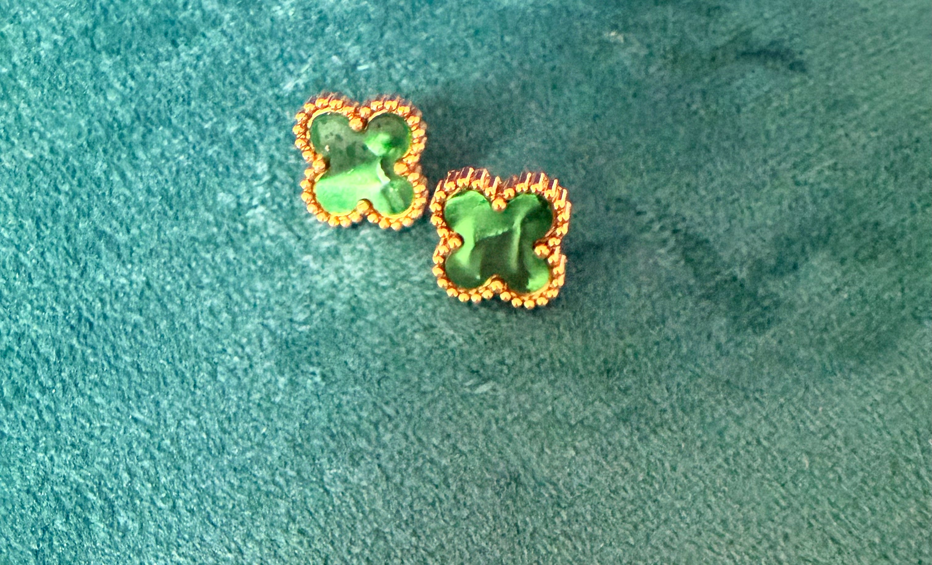 EMERALD MARBLE CLOVER EARRINGS