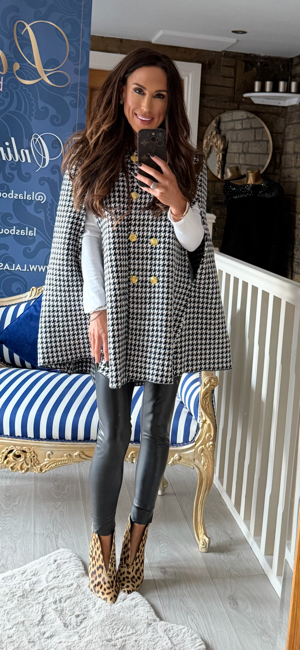 HOUNDSTOOTH MILITARY WOOL CAPE